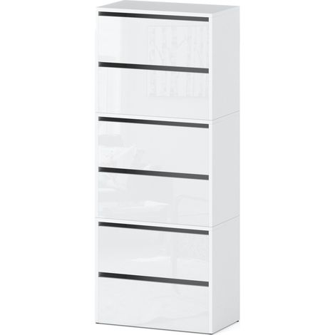 Meuble à chaussures 150 cm – Blanc mat et brillant – Panneau de particules résistant aux rayures – Charnières GTV – Rangement extensible 6 tiroirs (1/5)