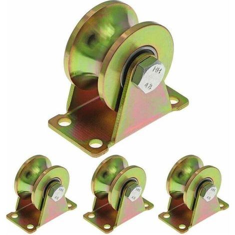 Roulettes pour portes coulissantes 50 mm, roulettes en acier à rainure en U, pour rail inversé, machine industrielle, porte roulante, capacité de charge 300 kg par roulette (1/4)