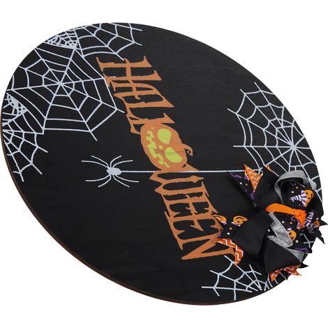 Pancarte d'accueil araignée noire avec nœud pour décoration de porte d'intérieur Halloween (1/5)