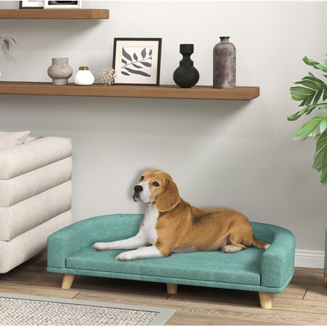 Sofá para perro 98x67x25 cm de poliéster verde, fácil de montar para salón FloraGrace (1/5)