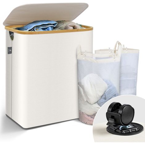 VOUNOT® Wäschekorb mit Deckel & Wäschesäcke Faltbarer Wäschesammler, 145L Beige (1/5)
