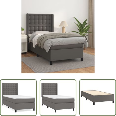 Matratze -  Boxspringbett mit Matratze Grau 90x200 cm Kunstleder (1/5)