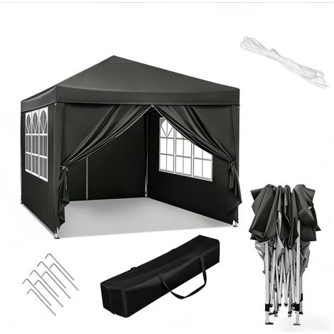 Tonnelle de jardin pliante 3 x 3 m grise en tissu Oxford avec armature métallique (1/4)
