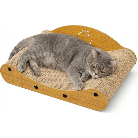 Griffoir pour Chat Compact 43 cm, Design Canapé Moderne en Carton Ondulé Renforcé avec Support Arrière en Bois - Idéal Petits Espaces & Appartements, Naturel (1/5)