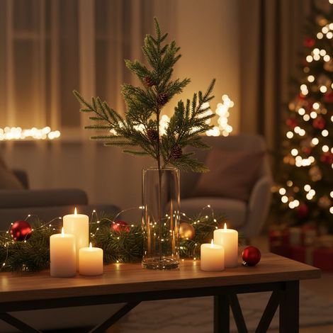 Ramo natalizio artificiale con pigne per decorazione vasi ed ambienti h 60 cm (1/3)