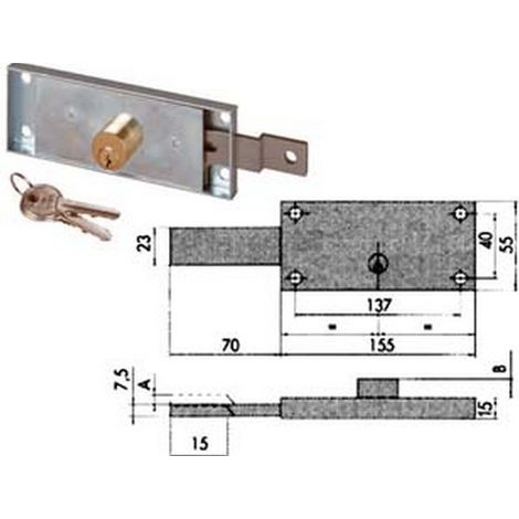1PZ serratura serranda laterale cilindro fisso tondo 41525 sx mm155x15x55h