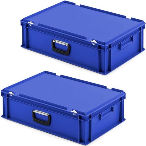 BRB Lot de 2 valises Euro empilables L x l x H 600 x 400 x 185 mm, PP, bleu