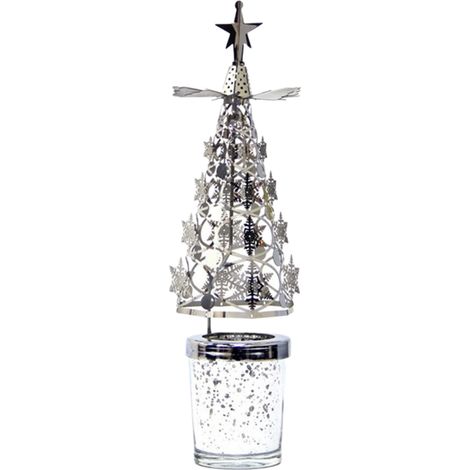 Bougeoir rotatif lumineux pour bougie de Noël, support en métal avec bougie parfumée arbre tournant, décoration festive 15cm (1/5)