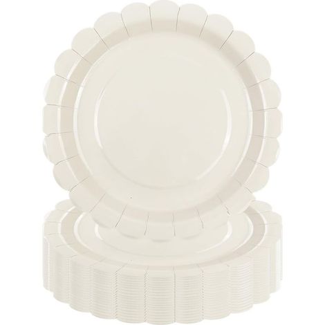 Assiette Carton Ivoire - Lot de 50 - 18 cm - Bords Festonnés - Jetable Résistant - Anniversaire Mariage