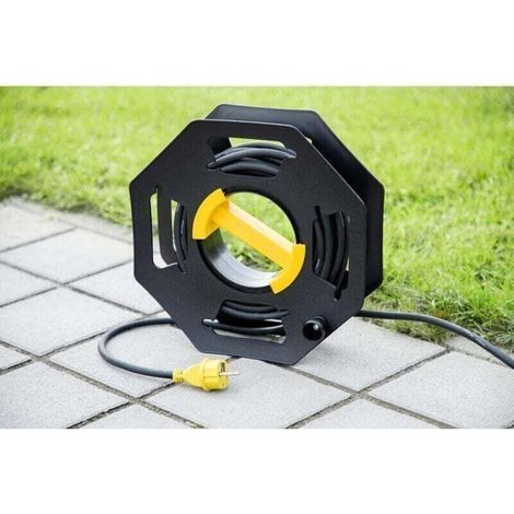 pair Caravan Enrouleur de câble, Manuel, Vide, pour Le Camping et Le ménage, jusqu'à 25 m de câble, en Plastique, Noir et Jaune (1/2)