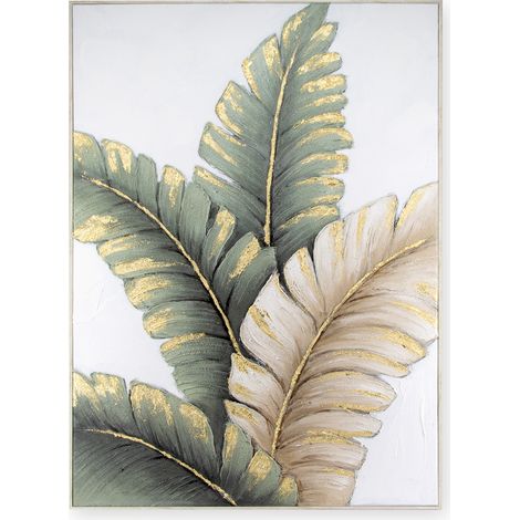 Art for the Home Handgemalt Wandbild Gold Metallic Blatter Neutral 100x70cm (1/5)