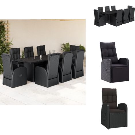 The Living Store Ensemble à manger de jardin 9pcs coussins noir résine tressée - Chaise de jardin (1/5)