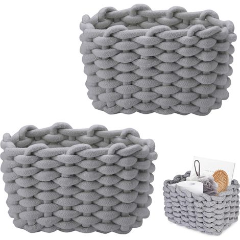 2 Pièces Panier Rangement Bébé Panier de Rangement en Corde de Coton Petit Panier Tressé Carré Paniers de Rangement à Langer Convient pour Chambre de Bébé, Chambre, Salon (1/5)