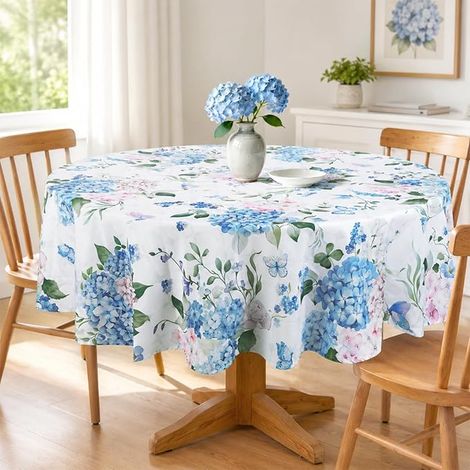 Motif Hortensias Nappe Ronde 180 cm, Lavable Imperméable Nappe de Table, Fleurs Linge de Table Cuisine Jardin Fête