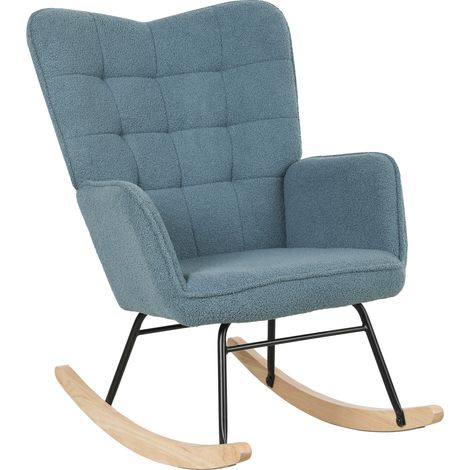 Fauteuil à bascule ergonomique bleu clair patins bois réel max 120 kg