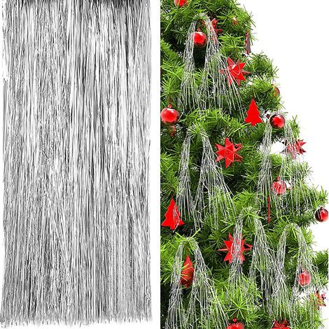 Ej.Life Weihnachtsbaumschmuck-Anhänger, goldene Seidenstreifen, Weihnachtsdekoration, Regenseide, Laser-Seidenanhänger, Zubehör (Silber, 12000 Stück) (1/4)