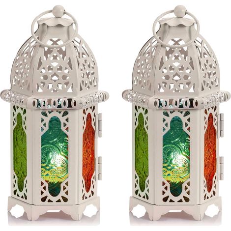 Lanterne À Bougie De Style Marocain, 2 Pièces - Porte-Bougie Chauffe-Plat De Petite Taille avec des Panneaux De Verre Idéal pour La Terrasse, L'intérieur L'extérieur (1/5)
