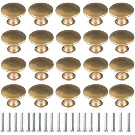 Lot de 20 boutons or brossé 30mm – Poignées de meuble rondes en laiton vintage – Avec vis pour installation facile – Pour commodes et armoires