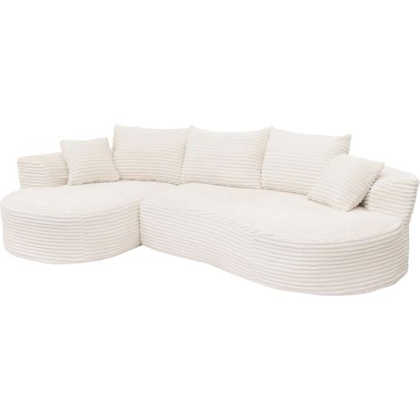 Set divani sofà HHG-679, divano a 3 posti lounge, stoffa/tessuto a coste (370 g/m²) penisola a destra, bianco (1/5)