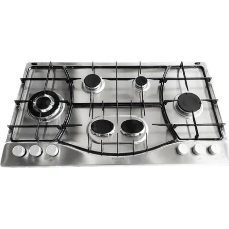 Hotpoint Ariston – Table de cuisson à gaz encastrable 90 cm – 6 brûleurs – Acier inoxydable – Commande avant – Puissance 11500 W