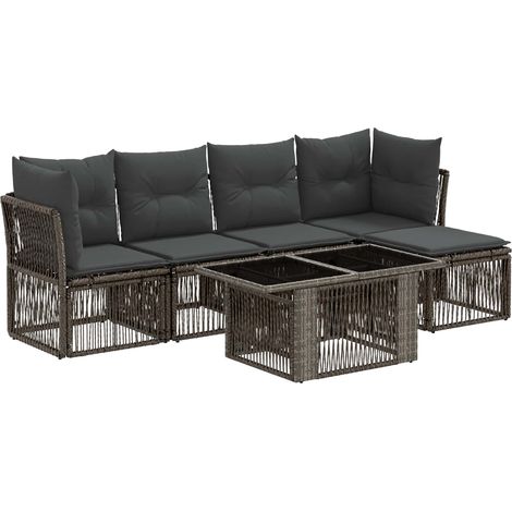 Conjunto de sofás de jardín 6 uds. Gris ratán sintético vidaXL (1/5)