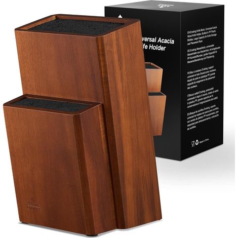 Bloc Couteaux Cuisine, Porte Couteaux de Cuisine en Bois d'acacia, Range Couteaux de Cuisine avec poils en plastique Amovibles, Universel Support Couteau de Cuisine (1/5)