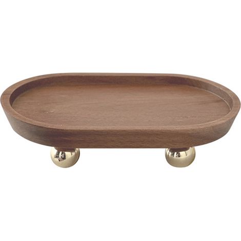 Plateau de rangement en bois ovale avec pieds dorés, vide-poches décoratif pour clés et aromathérapie, accessoire entrée élégant (1/5)