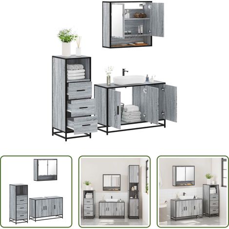 vidaXL Spiegel Schrank -  3-tlg. Badmöbel-Set Grau Sonoma Holzwerkstoff (1/5)