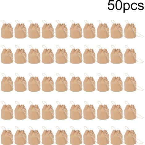 50 Pièces de Boîte Cadeau en Papier DIY Créative avec Corde de Chanvre pour Mariage, Fête et Baby Shower (1/5)