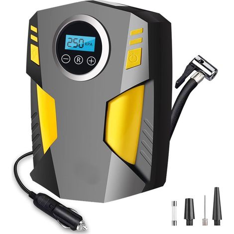 Gonfleur Pneus Voiture Numérique Portable avec 3 Adaptateurs De Buse Et Lumière LED Numérique 12 V Pompe à Air électrique Rapide pour Pneus et Objets Gonflables (1/5)