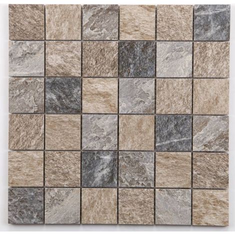 MAT INTER – Lot de Mosaïque porcelaine imitation Pierre de Bali - 0,79 m² - 298×298×9,5 mm (carreaux 48×48 mm) - 9 feuilles