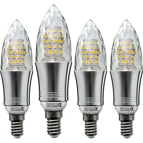 4er-Pack E14 12W LED-Kerzenlampen, entspricht einer 100W Glühbirne, warmweißes Licht, kleine Kerzenlampe mit Edison-Schraubgewinde.