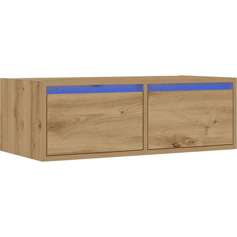 Meuble TV mural avec lumières LED design pratique rangement 75 x 35 x 25 cm en bois d'ingénierie chêne artisanal (1/5)