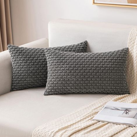 Housse de Coussin Décorative en Velours Côtelé Coussins Canape Carré Super Doux Taie Oreiller Moderne Maison pour Salon Chambre Fauteuil de Bureau 40x60 cm Lot de 2 Gris Foncé (1/5)
