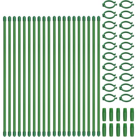 Juego de 20 soportes para plantas (30 cm) con 20 clips y 10 tubos de conexión. Soporte para plantas trepadoras. Plástico, color verde. (1/5)