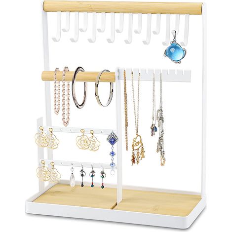 Espositore per Organizzatore di Gioielli, Portagioie, Porta Collane da Tavolo con 15 ganci, per Orecchini, Organizer, Supporto per Collane, Bracciali (1/5)