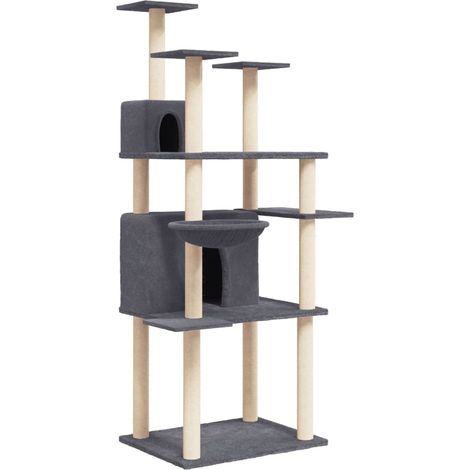 Tiragraffi per gatti Mobili per arrampicata su torre Tiragraffi piattaforma da arrampicata con tiragraffi in sisal scuro 166 cm grigio 020022678