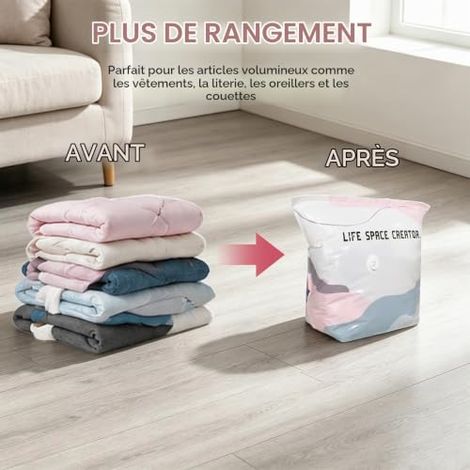Sac Sous Vide Vetement Aspirateur, 4 Pièces Sacs de compression Sous Vide Housses de Rangement, Sans Pompe, pour les Vêtements (1/5)