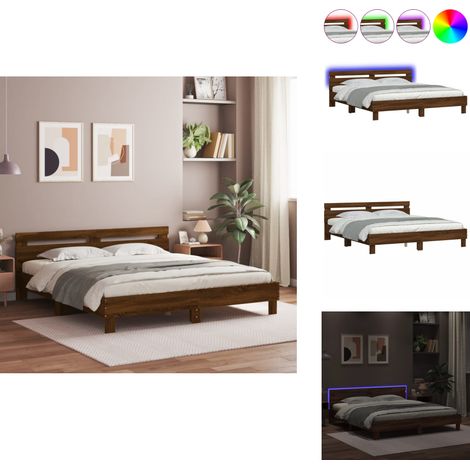 Cadre de lit avec LED sans matelas chêne marron 180x200 cm - Lit Double - Cadre De Lit - Éclairage LED - Bois D'ingénierie - Design Moderne (1/5)