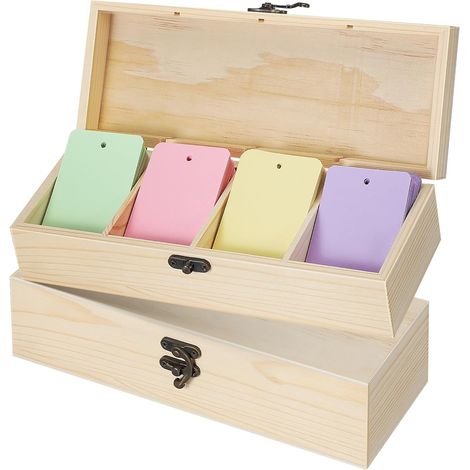 Boîte en Bois Rustique 2 Pièces avec 4 Compartiments et Couvercle à Charnière, Rangement pour Chambre et Activités DIY (1/5)