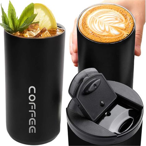 Termo, taza térmica, botella, 400 ml, para café, té, yerba mate, Alogy, Acero, Negro (1/5)