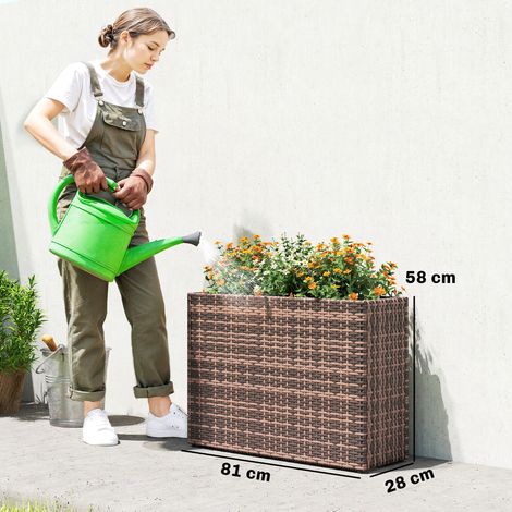 Hochbeet mit verstellbaren Füßen, Rattan Blumenkasten mit herausnehmbarem Einsatz für Terrasse und Balkon, Braun (1/5)
