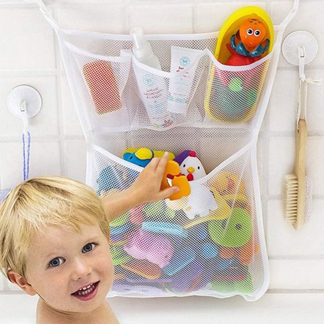 Organisateur De Jouets De Bain - Filet À Séchage Rapide Pour Baignoire Avec 4 Pochettes À Savon Et Crochets À Ventouse - 50 X 33 Cm (1/5)