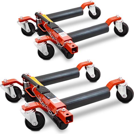 BITUXX 2 Stück PKW Rangierhilfe Rangierheber hydraulisch Wagenheber Auto Rangierroller Rangierheber belastbar bis 680 kg pro Rangierroller (Rot) (1/5)