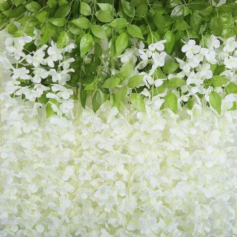 Fiori artificiali 24 pezzi/100 cm Ghirlanda di glicine artificiale di fiori artificiali bianchi con foglie verdi e fiori di plastica pendenti, pianta rampicante pendente, decorazione murale per matrim