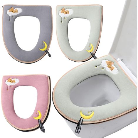 Lot 3 Housses de Siège de Toilette en Peluche, Coussin de WC Universel Lavable, Revêtement Doux pour Femmes, Femmes Enceintes et Personnes Âgées (1/5)