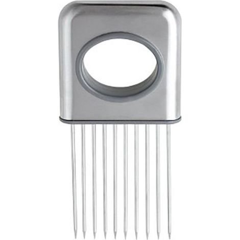 Coupe-oignons - Argent - Acier inoxydable - 13,5 x 6,5 cm - Avec 10 dents - Coupe-légumes - Support à oignons - Outillage de coupe - Pour viande, légumes, tomates - Coupe-oignons en aiguilles - Insert (1/5)