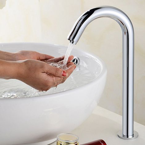 Robinet d'eau à capteur d'induction automatique à filetage G1/2 pouces, robinet froid simple infrarouge avec boîtier de commande(Type haute hauteur pour bassin au Dessus du comptoir avec hauteur de ba (1/5)