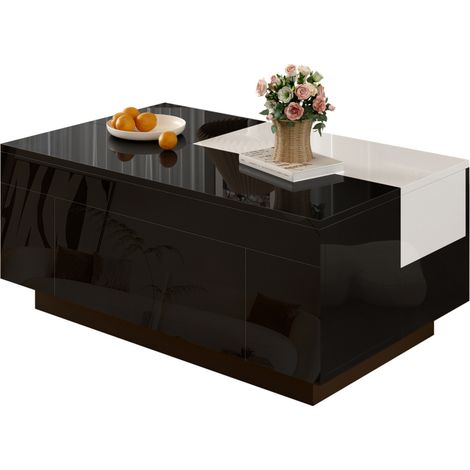 Table Basse LED Extensible Noir et Blanc - Rangement & Éclairage RGB 16 Couleurs (1/5)
