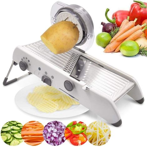 Mandoline manuelle réglable en acier inoxydable 18 pouces, râpe à légumes blanche (1/2)